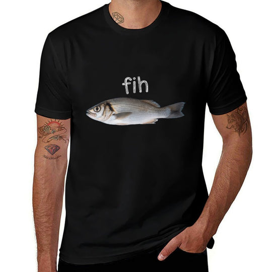 “Fih” Funny Misspelled Fish Meme  Rolled Sleeves T-Shirt
