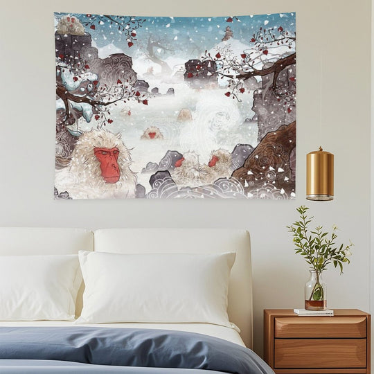 Soaking Japanese Snow Monkeys Tapestry
