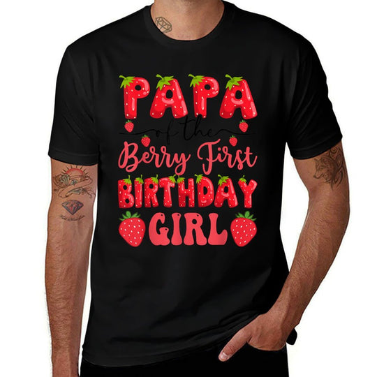 Papa Of The Berry First Birthday Girl Strawberry Lover  Easy-care T-Shirt