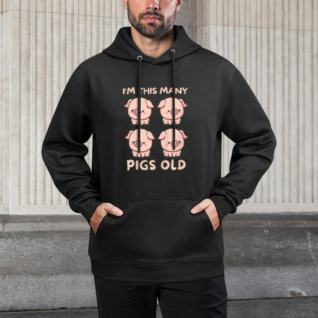 Kids Im This Many Pigs Old - 4th Birthday Pig 4 Years Old Bday Relaxed Fit Hoodie