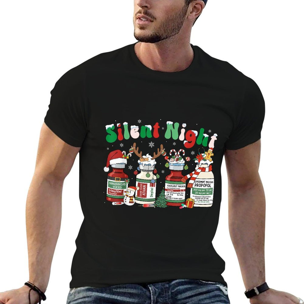 Retro Silent Night ICU Nurse Propofol Christmas Men Women  Easy-care T-Shirt