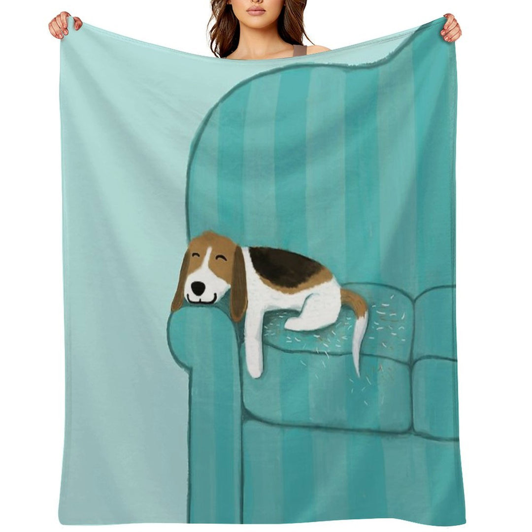 Happy Couch Dog  Cute Beagle Velvety-soft Throw Blanket