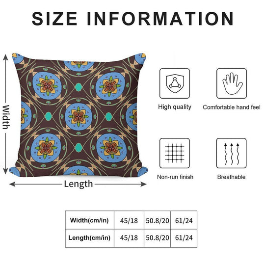 Grannie’s Tile (Bold Folk Art Floral Mandala Pattern, Retro Stained Glass Style) Soft Decorative Cover Throw Pillow