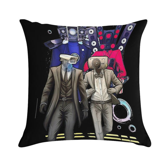 Caméraman And Speákerman Funny Soft Bedroom Essential Throw Pillow