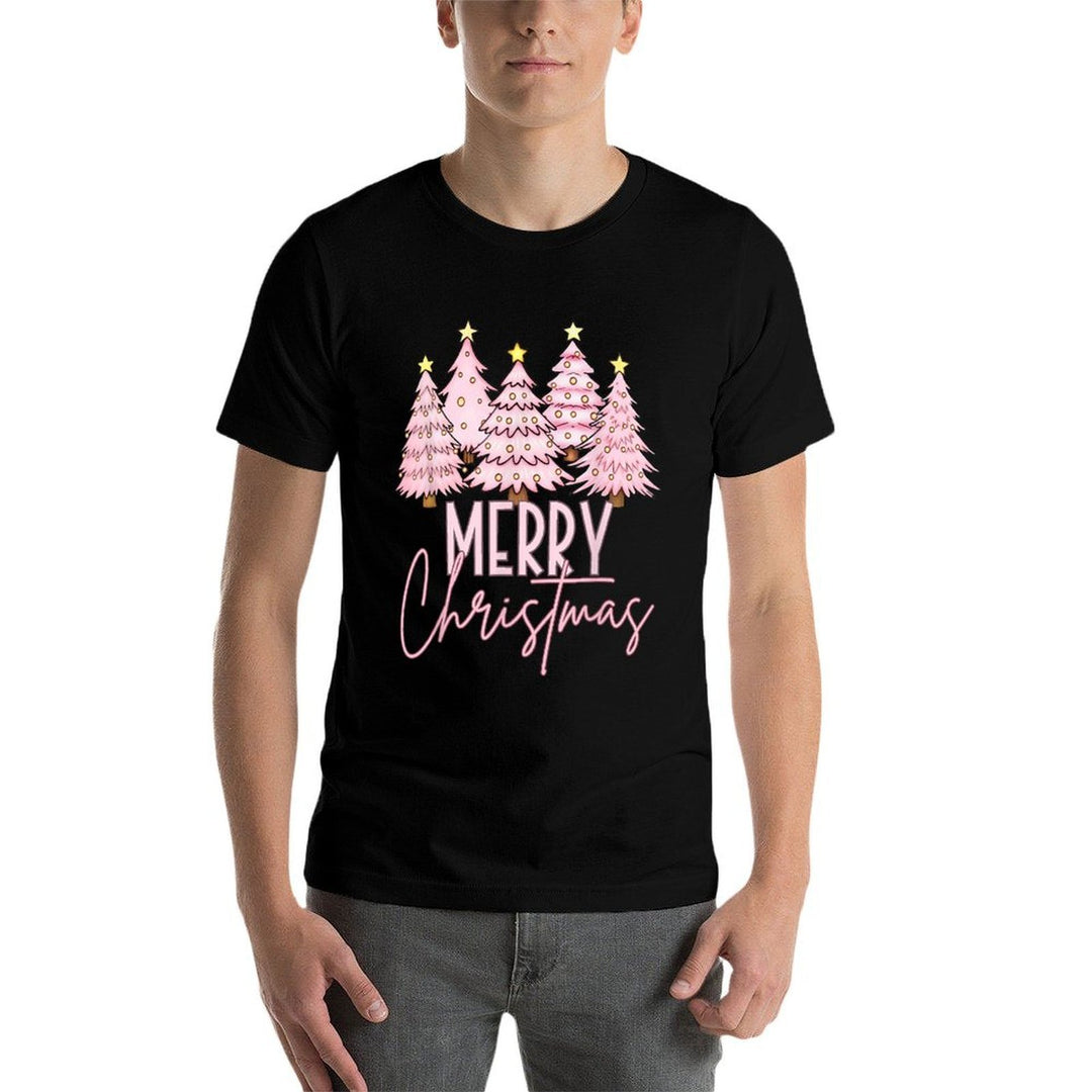 Pink Christmas Tree Merry And Bright Christmas Tree  Cotton T-Shirt