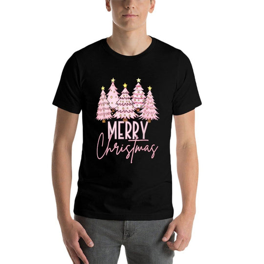 Pink Christmas Tree Merry And Bright Christmas Tree  Cotton T-Shirt