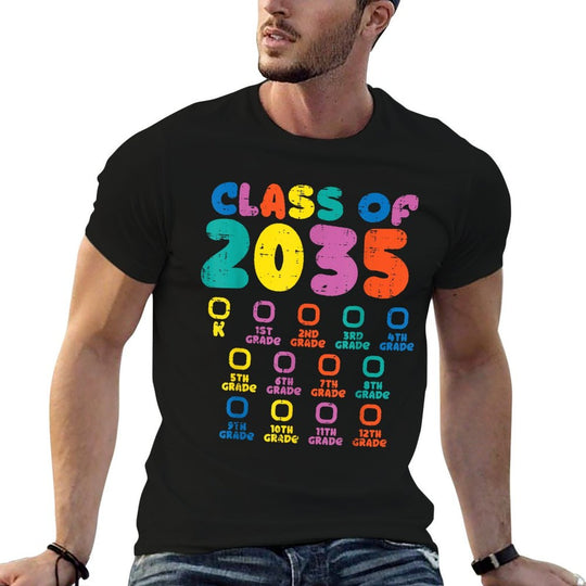 Colorful Class Of 2035 Checklist Kindergarten Grow With Me  Slim-fit Cut T-Shirt