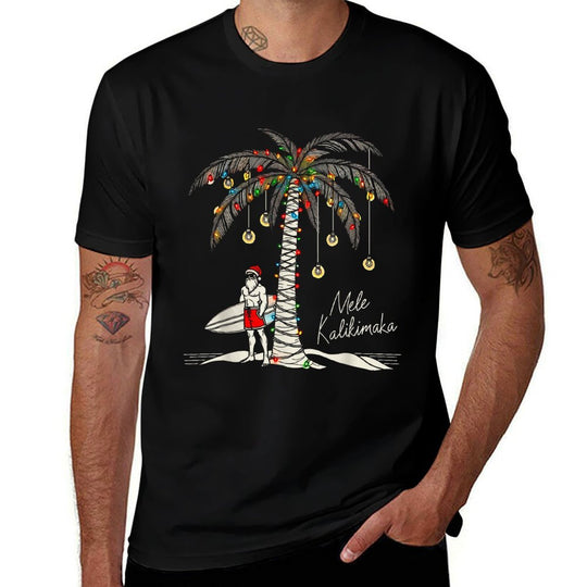 Mele Kalikimaka Hawaiian Surf Warm Funny Hawaii Christmas  Easy-care T-Shirt