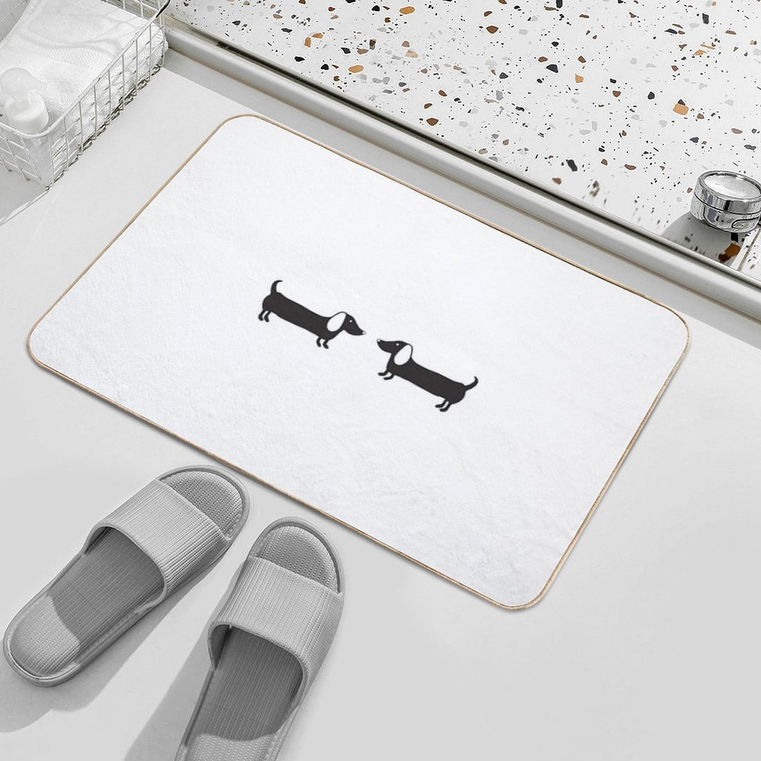Couple of Dachshund Illustration in Black  Absorbent Bath Mat