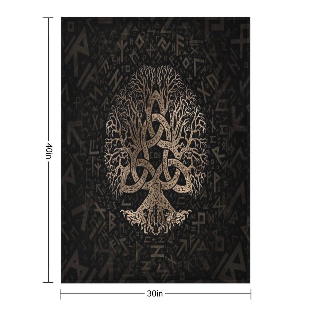 Tree of Life with Triquetra on Futhark Pattern Easy Care Throw Blanket