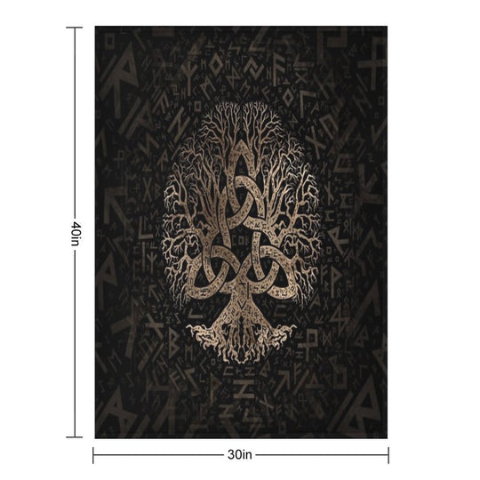 Tree of Life with Triquetra on Futhark Pattern Easy Care Throw Blanket