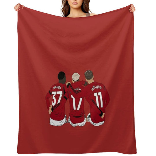 Kobbie Mainoo Alejandro Garnacho Rasmus Hojlund United Youth Trinity Minimalist Gift-ready Throw Blanket