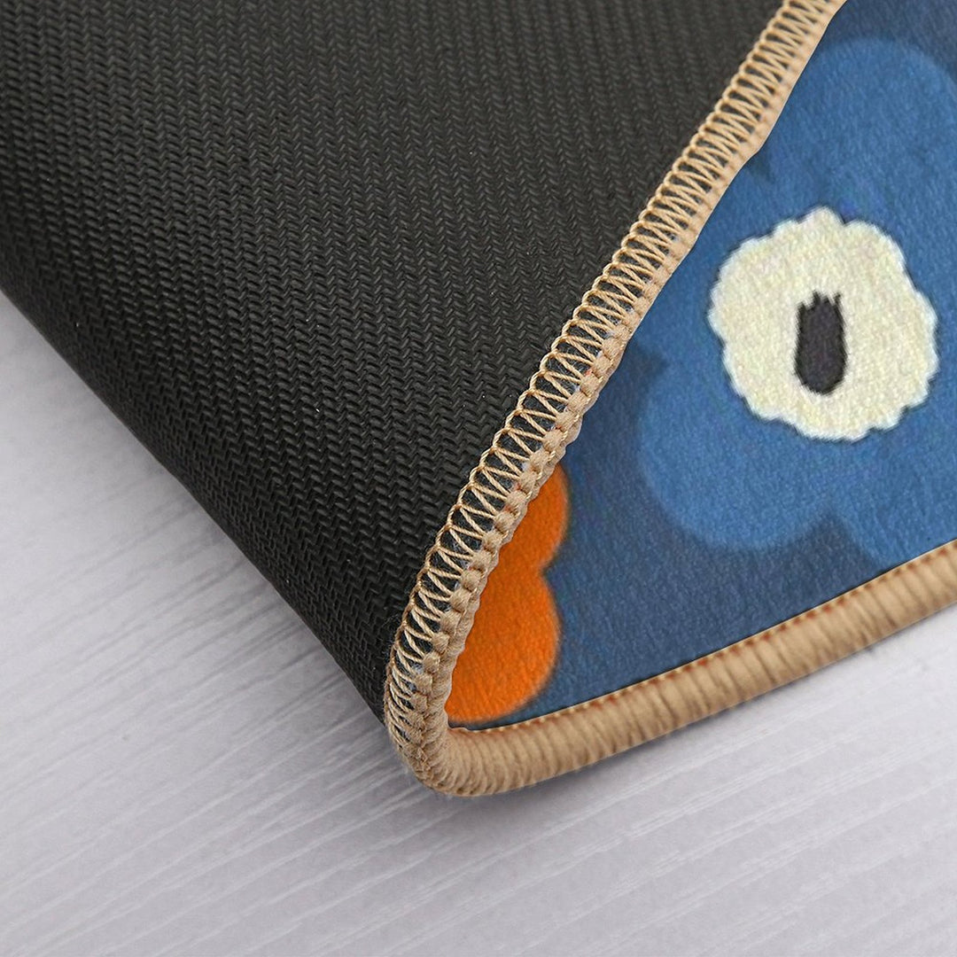 Iconic Modern Scandinavian Floral Pattern in Blue And Orange  Easy To Clean Bath Mat