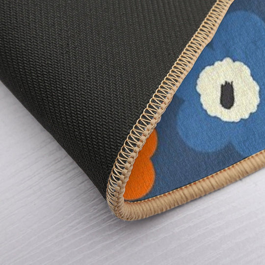 Iconic Modern Scandinavian Floral Pattern in Blue And Orange  Easy To Clean Bath Mat