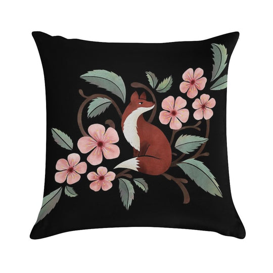 Fox in Cherry Blossoms Soft Warmth Comfort Throw Pillow