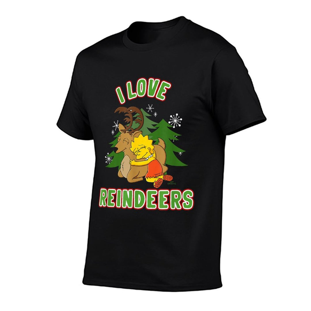 The Simpsons Christmas Lisa I Love Reindeers  Summer-ready Fabric T-Shirt