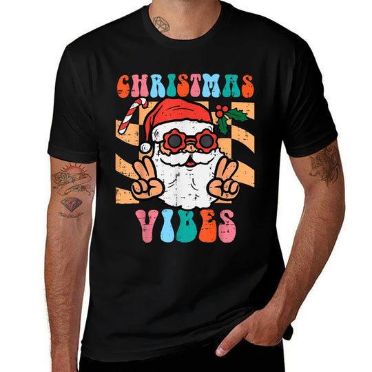 Groovy Santa Peace Christmas Vibes Retro Xmas Men Women Kids  Breathable T-Shirt