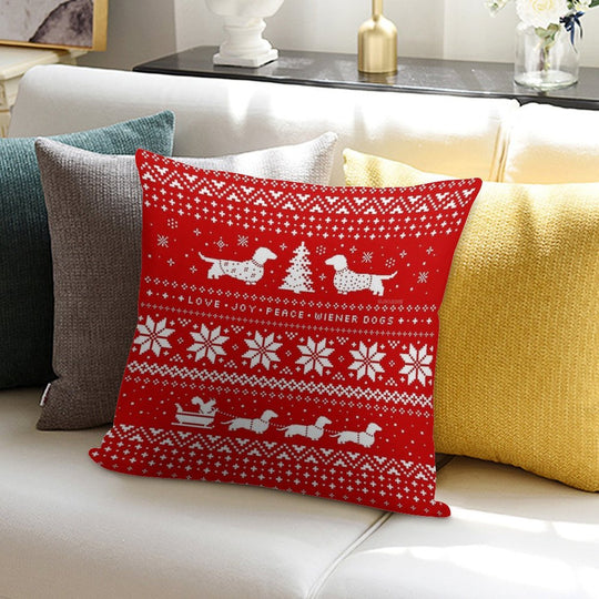 Dachshunds Christmas Sweater Pattern Soft Reinforced Edging Throw Pillow