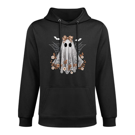 Coquette Ghost Halloween Flower Ghost Spooky Lace Ghost Cotton-Polyester Blend Hoodie