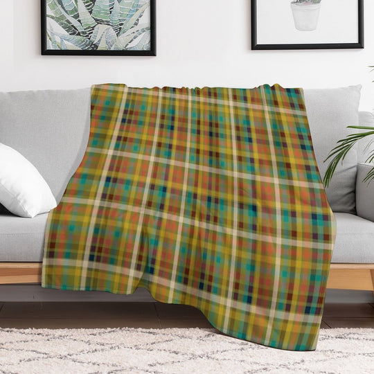 Retro Modern Plaid Pattern in Midcentury Mod Mustard, Olive, Orange, Teal, And Navy Eco-conscious Throw Blanket