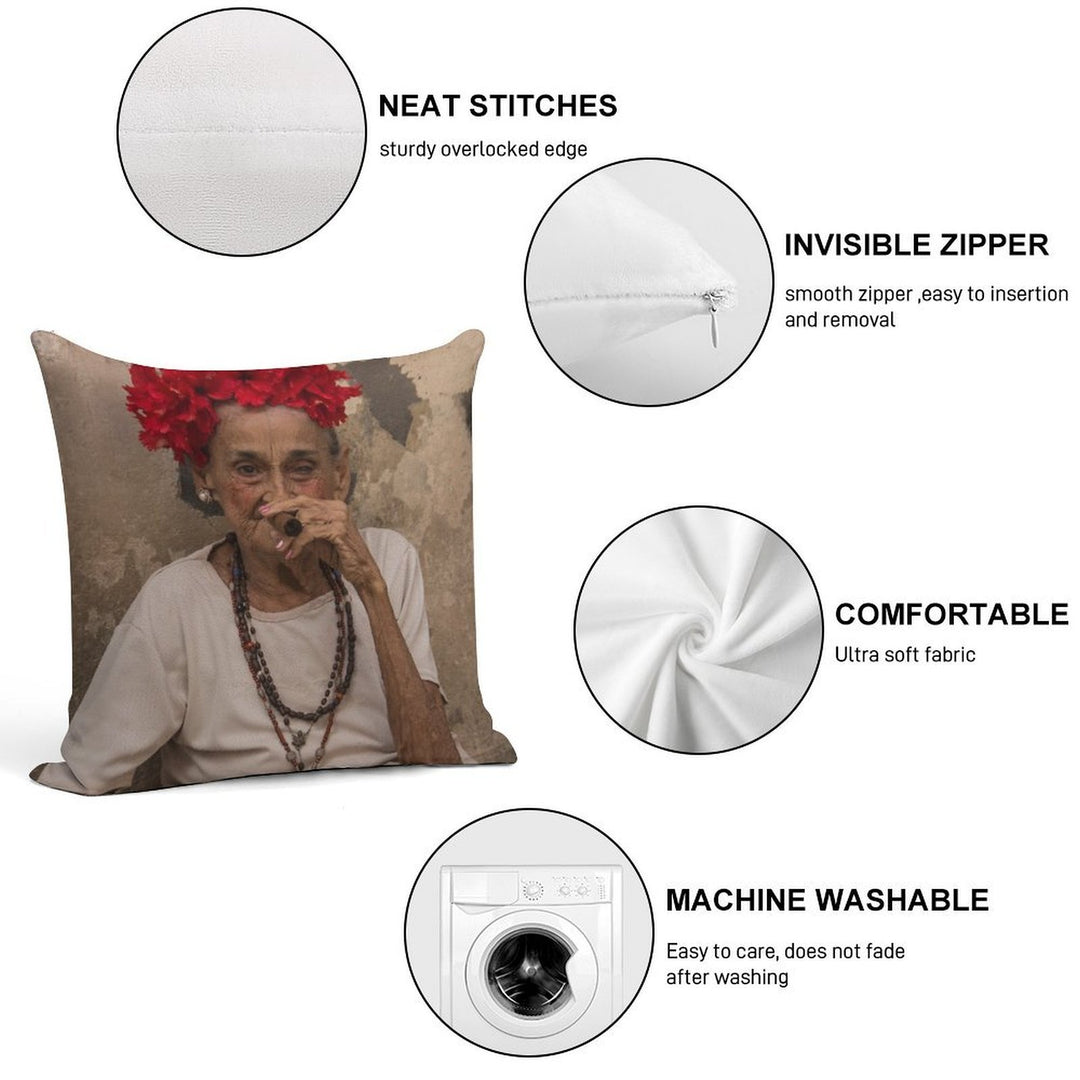 Old Lady Smoking Cuban Cigar in Havana Soft Ultra-Soft Texture Throw Pillow