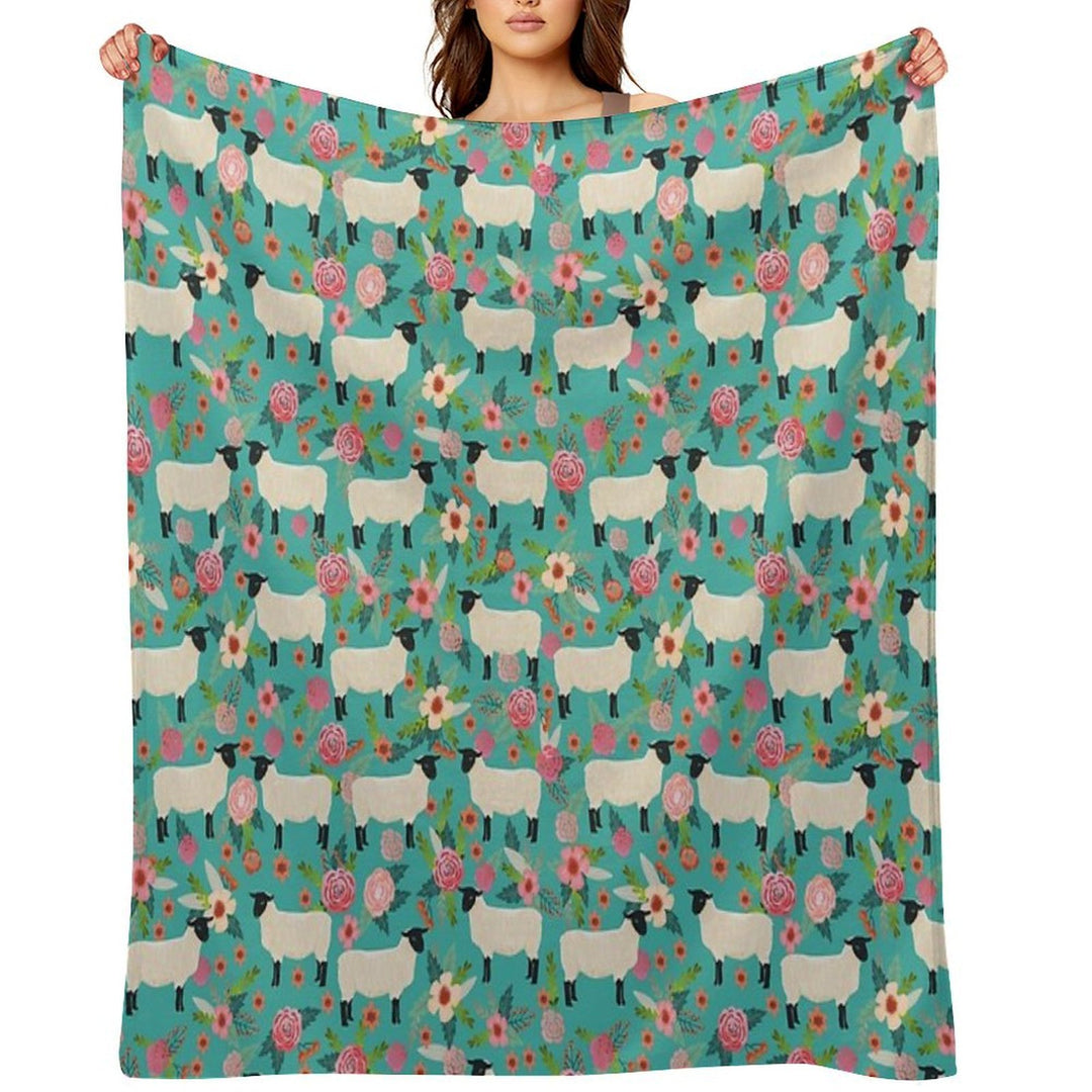 Sheep Farm Sanctuary Florals Pattern Cute Gifts for Animal Lovers Wrinkle-free Throw Blanket