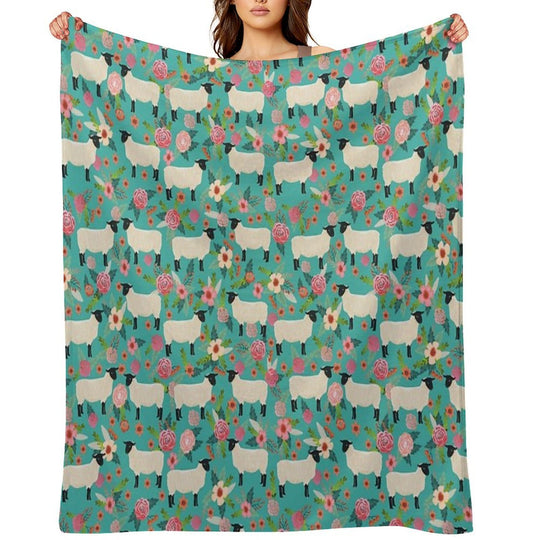 Sheep Farm Sanctuary Florals Pattern Cute Gifts for Animal Lovers Wrinkle-free Throw Blanket
