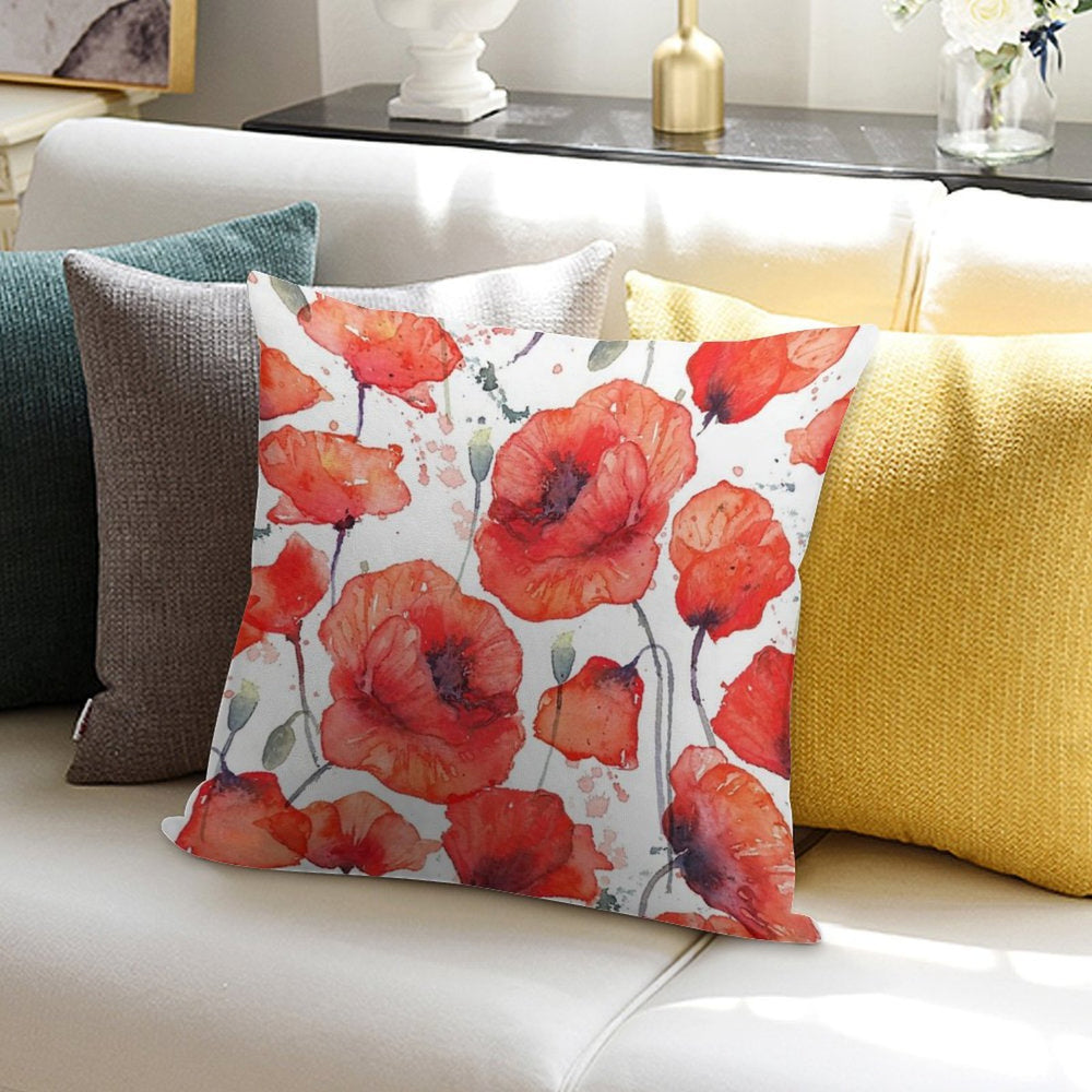 Wild Red Poppies Soft High-Density Material Throw Pillow