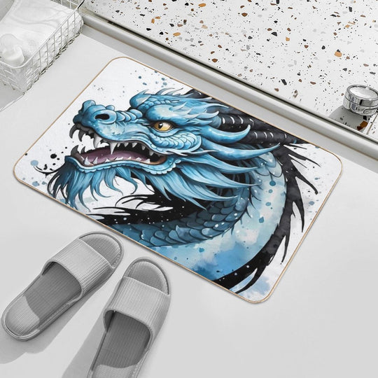 Chinese Watercolor Blue Dragon #1  Non-Slip Bath Mat