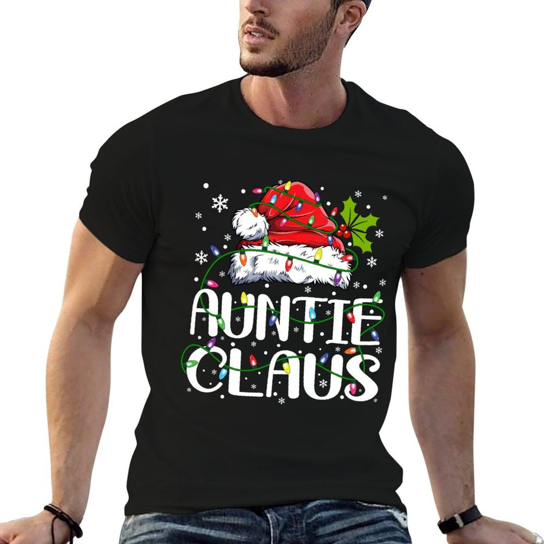 Auntie Claus Christmas Lights Pajama Family Matching  Fade-proof Color T-Shirt