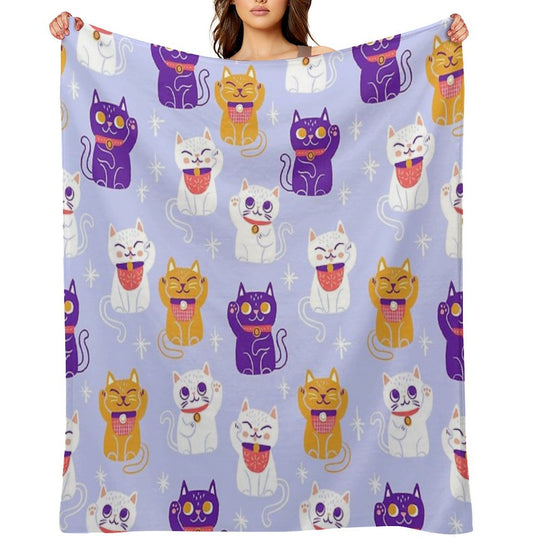 Lucky Kitty Cats Maneki-Neko Waving Beckoning Cat Shrink-resistant Throw Blanket