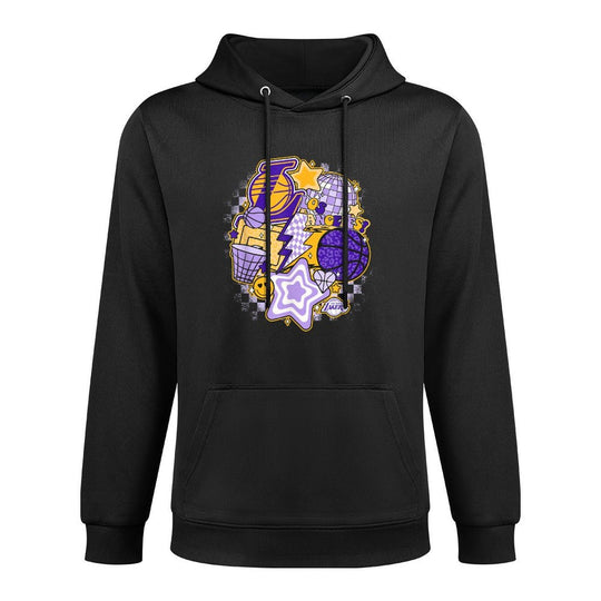 NBA Los Angeles Lakers Psychedelic Basketball Collage, Small, White Cotton-Polyester Blend Hoodie