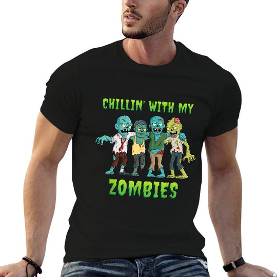 Chillin With My Zombies Halloween Boys Kids Funny  Stretchy T-Shirt