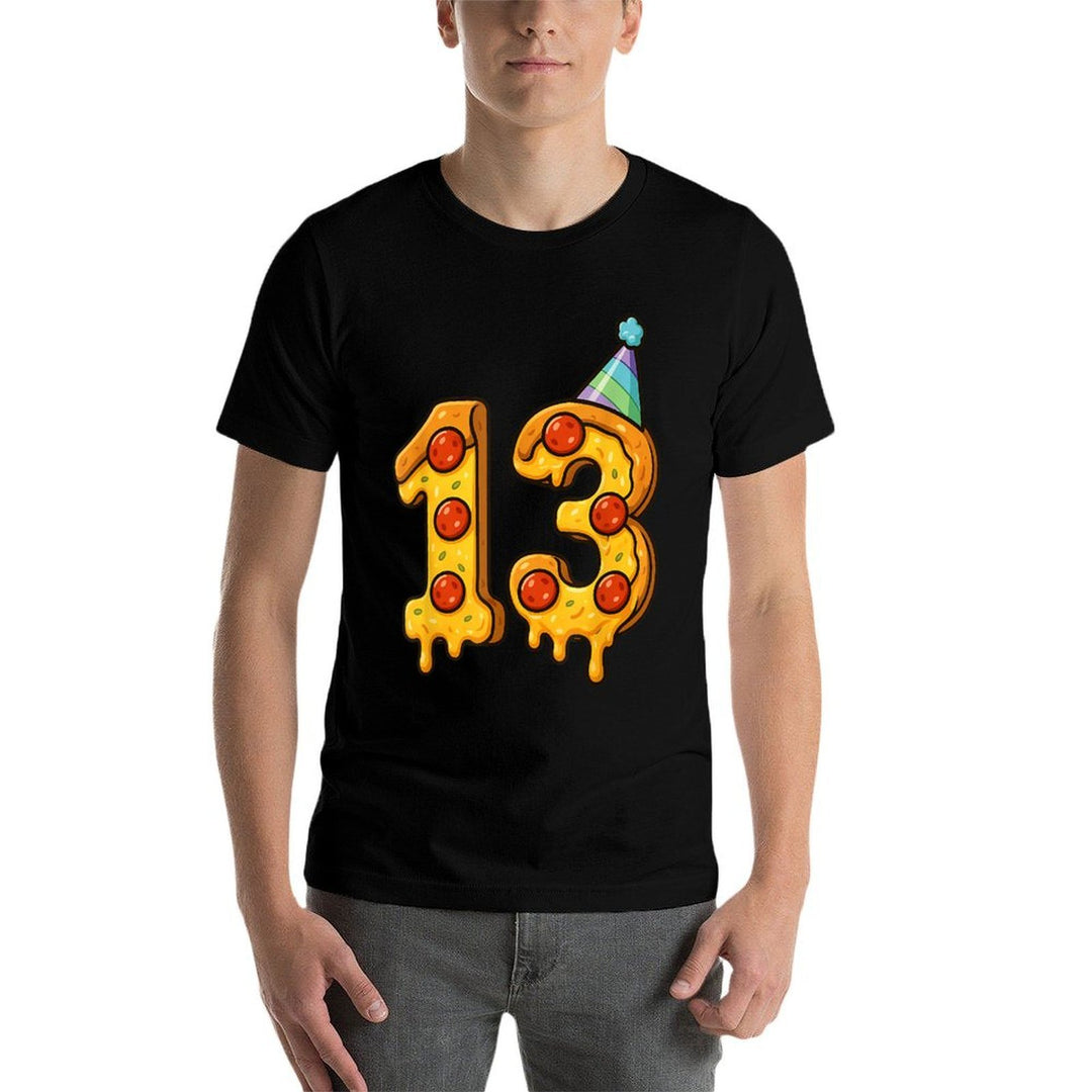 Pizza 13th Birthday 13 Years Old Party Hat Bday Boy Girl Kid  High-quality Stitching T-Shirt