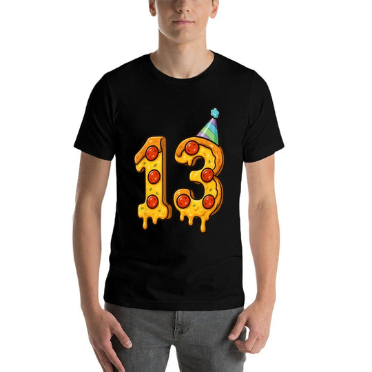 Pizza 13th Birthday 13 Years Old Party Hat Bday Boy Girl Kid  High-quality Stitching T-Shirt