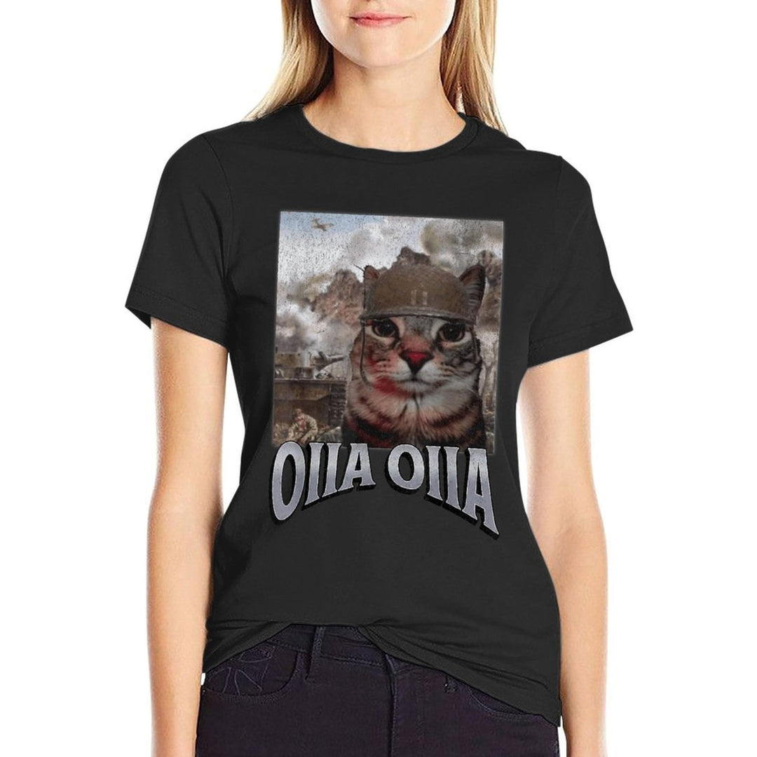 Oiia Oiia Funny Cat Meme Bootleg Graphic Men Women  Ribbed Collar T-Shirt