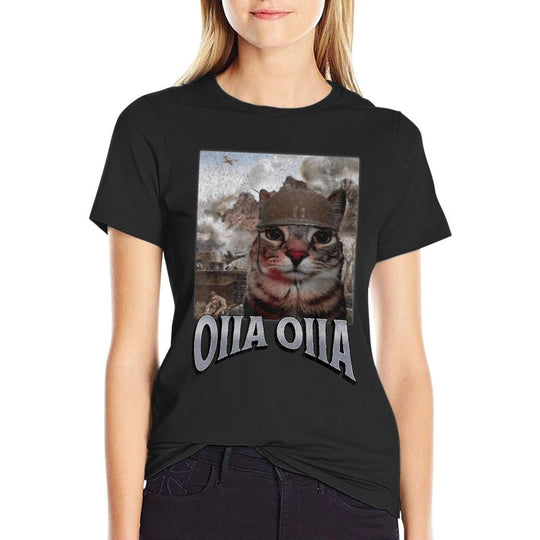 Oiia Oiia Funny Cat Meme Bootleg Graphic Men Women  Ribbed Collar T-Shirt