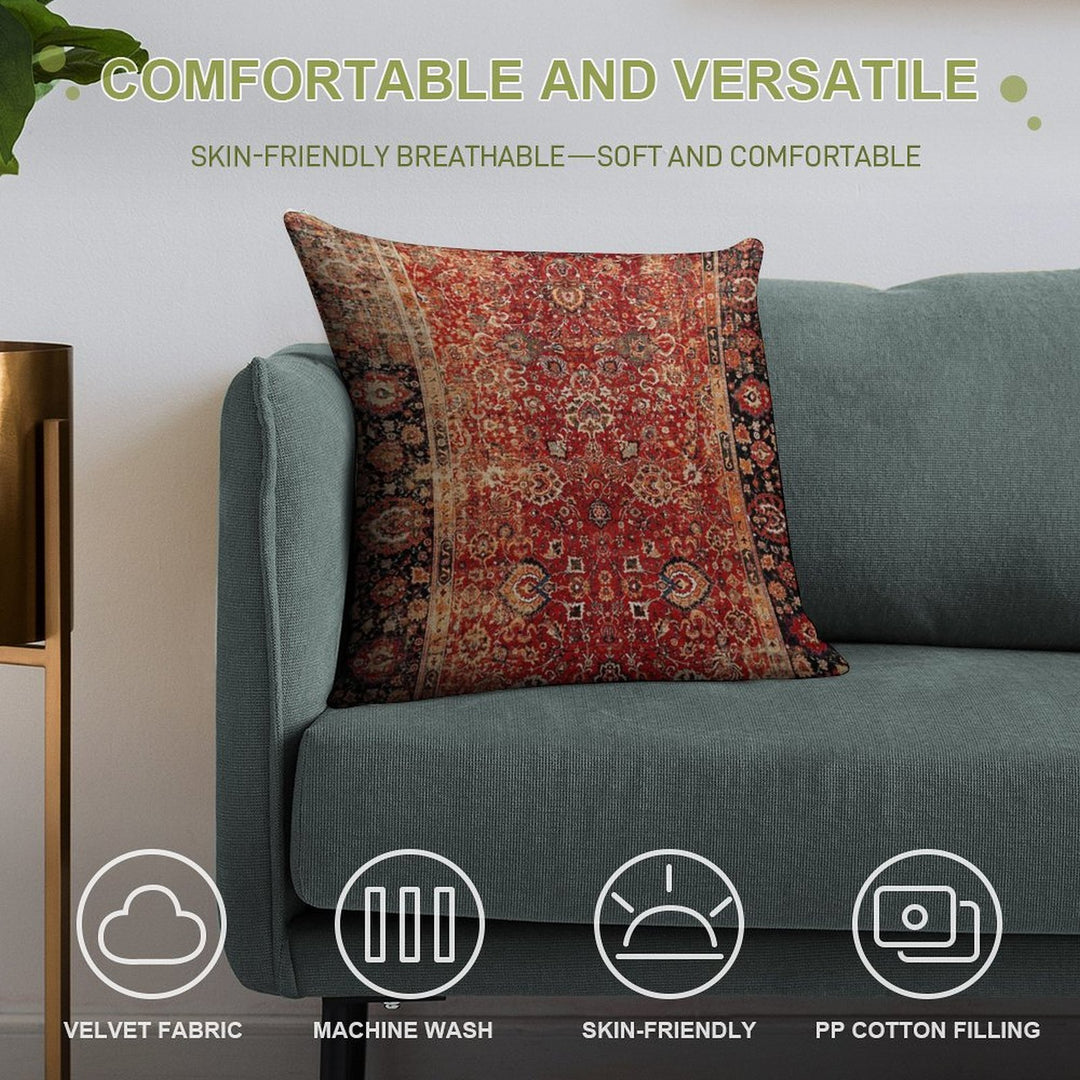 17th Century Afghanistan Rug Print Soft High-Density Material Throw Pillow