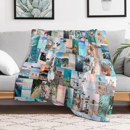 Beach Aesthetic Collage Easy Care Throw Blanket