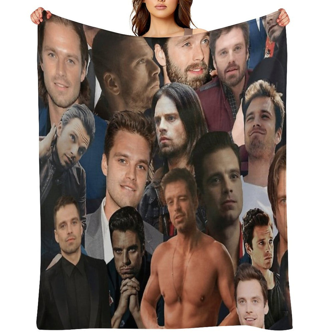 Sebastian Stan Photo Collage Actor Handsome Actor For Fans Womens Multi-functional Throw Blanket