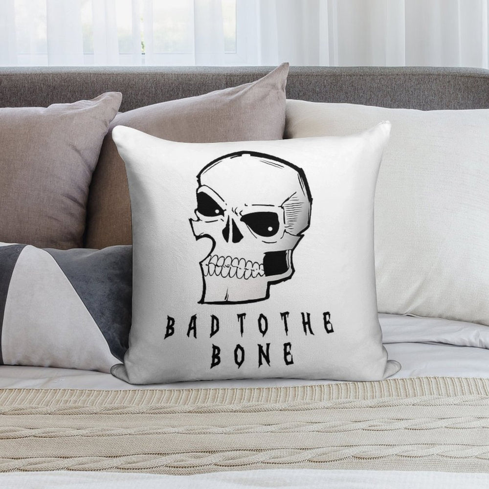 “Bad to The Bone – Gothic Rock Rebel Skull” Soft Reinforced Edging Throw Pillow