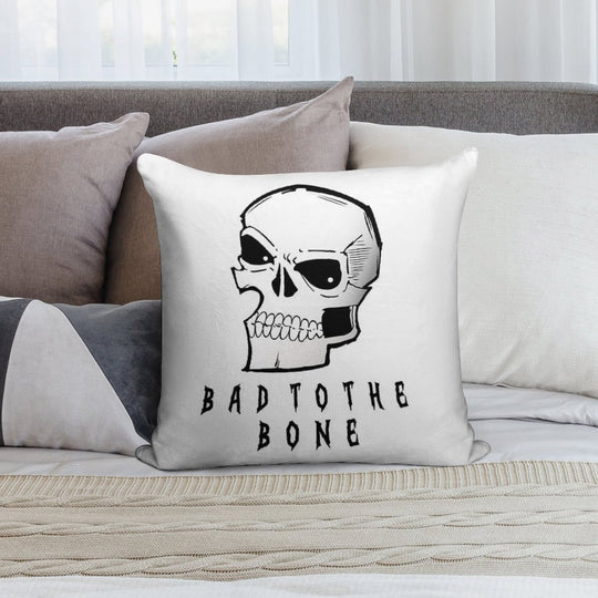 “Bad to The Bone – Gothic Rock Rebel Skull” Soft Reinforced Edging Throw Pillow