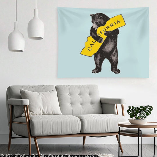Vintage California Bear Hug Illustration Tapestry