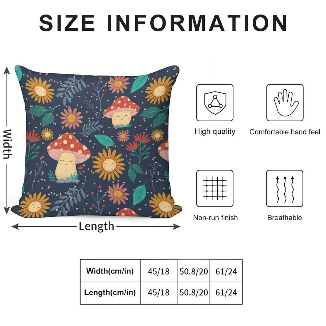 Floral Cute Mushrooms Soft High-Density Material Throw Pillow