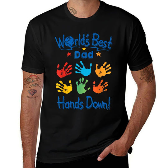 Colorful Little Hands World’s Best Dad Hands Down  Classic T-Shirt