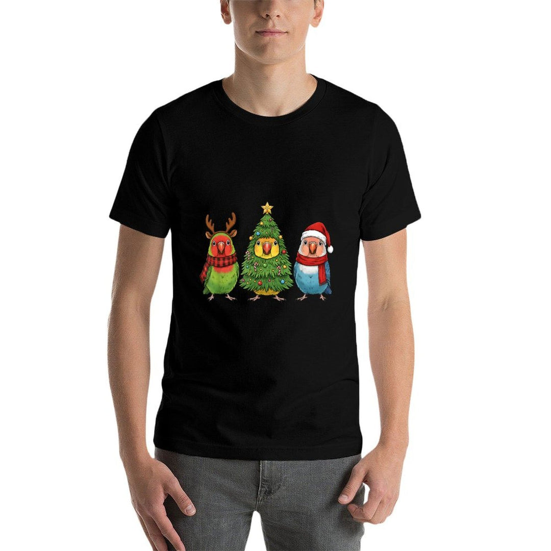 Retro Christmas Lovebird Parrot Santa Reindeer  Soft T-Shirt