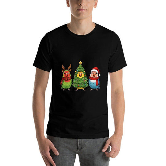 Retro Christmas Lovebird Parrot Santa Reindeer  Soft T-Shirt