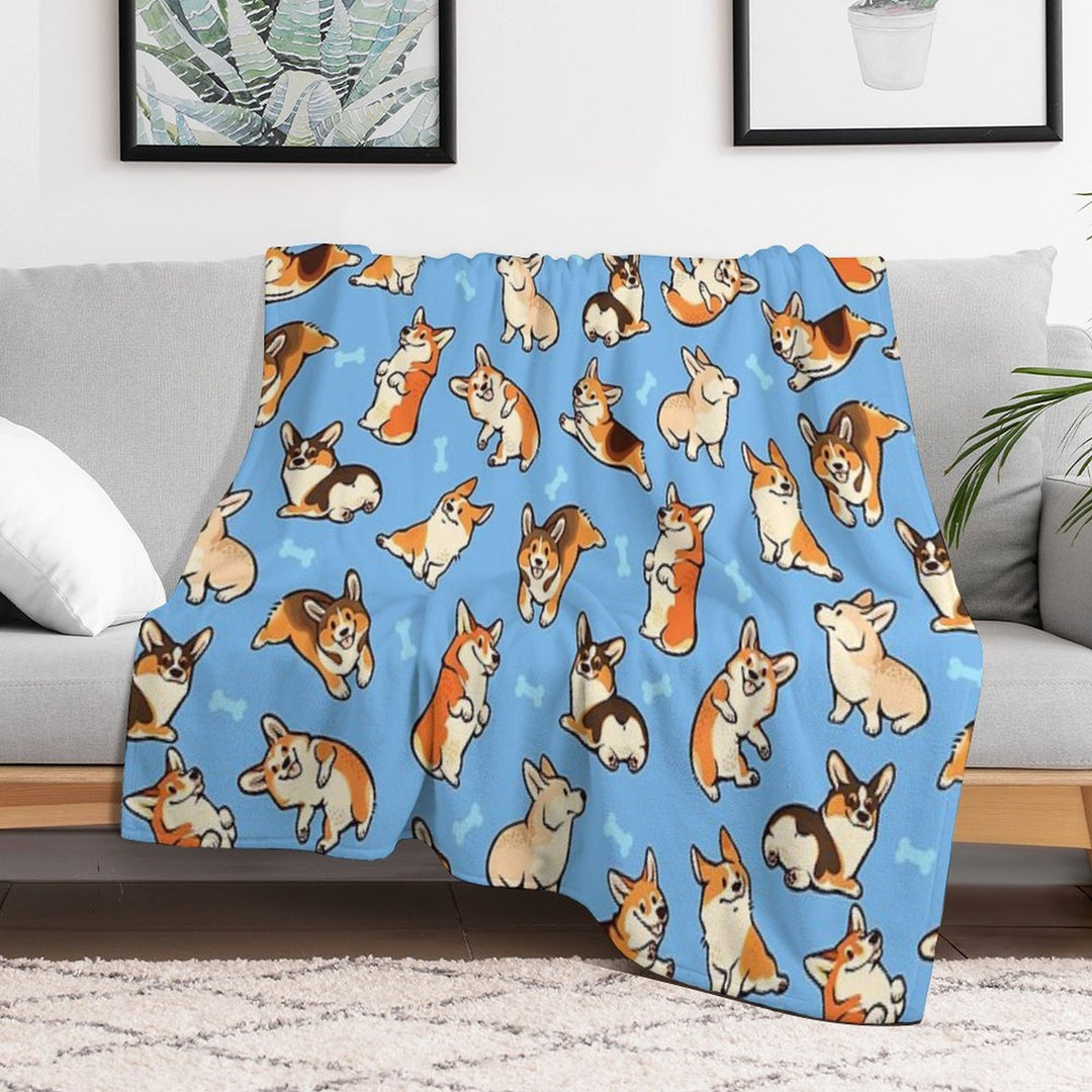 Jolly Corgis in Blue Sustainable Throw Blanket