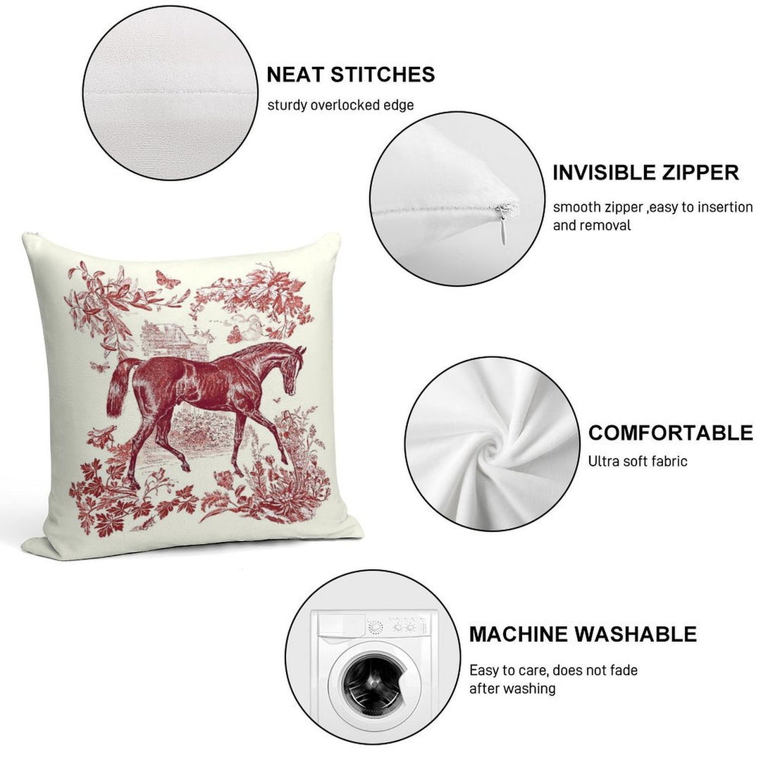 Elegant Stylish Vintage Rustic Horse Red Floral Toile Soft Luxury Feel Throw Pillow