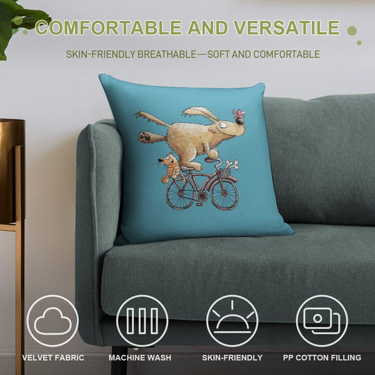 Funny Dog Rides The Bicycle Soft Durable Construction Throw Pillow